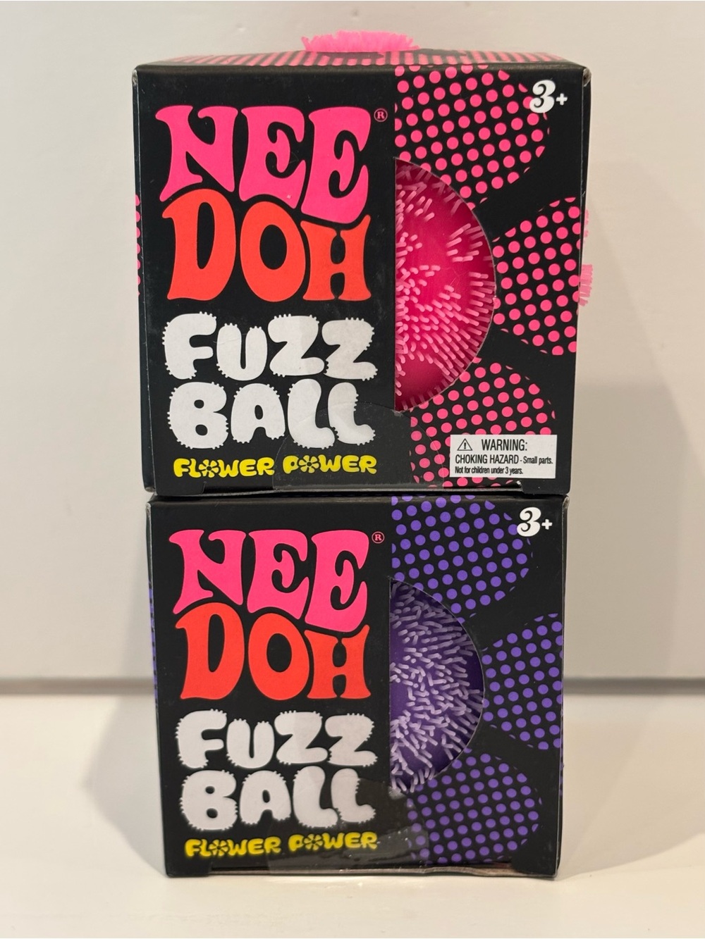Needoh Fuzz Ball Flower Power Bundle Pink Purple Schylling Fidget Squishy Toys